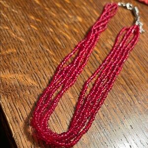Multi-Strand Red Beaded Necklace for Women